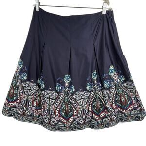 Talbots Outlet women's petite navy blue paisley skirt.
